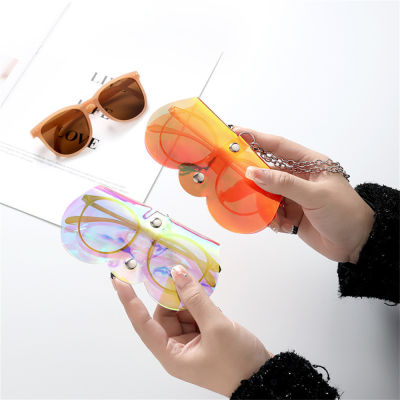 Eyeglasses Case Metal Chain Portable Transparent Storage Glasses Bags Sunglasses Bag Glasses Case Hanging Bags