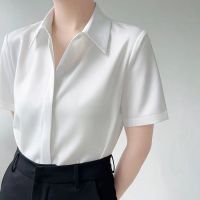 White female a short-sleeved shirt in the summer of 2023 the new commuter professional render a shirt in loose chiffon blouse