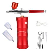 Portable Airbrush Parts Kit with Compressor, Rechargeable Cordless Handheld Airbrush Set with 3 Paint Cups, Red