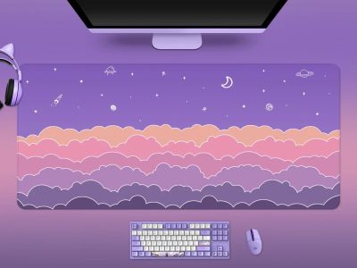 【jw】∋■  Kawaii Deskmat purple Mousepad aesthetic lavender cloud sky moon kawai large rgb led gaming desk mat mouse pad