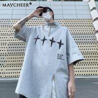 MAYCHEER  เครื่องแต่งกายชายทันสมัยลำลอง,เครื่องแต่งกายชายเสื้อโปโลหลวมเสื้อโปโลโอเวอร์ไซส์มีซิป