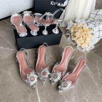 Sunflower transparent crystal diamond tip sandals 2022 amoi fairy wind small code 33 large code 4142 high heels