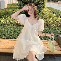 พร้อมส่ง ? Hello sunshine dress เดรสสีขาวแต่งลูกปัดไข่มุก (37268)