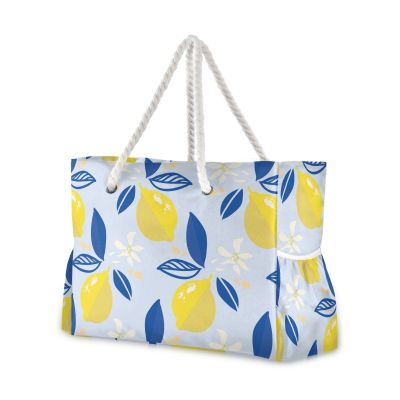 Fashion Folding Women Big Size Handbag Tote Ladies Casual Lemon Mediterranean Pattern Shoulder Bag Beach Bolsa Feminina 2021