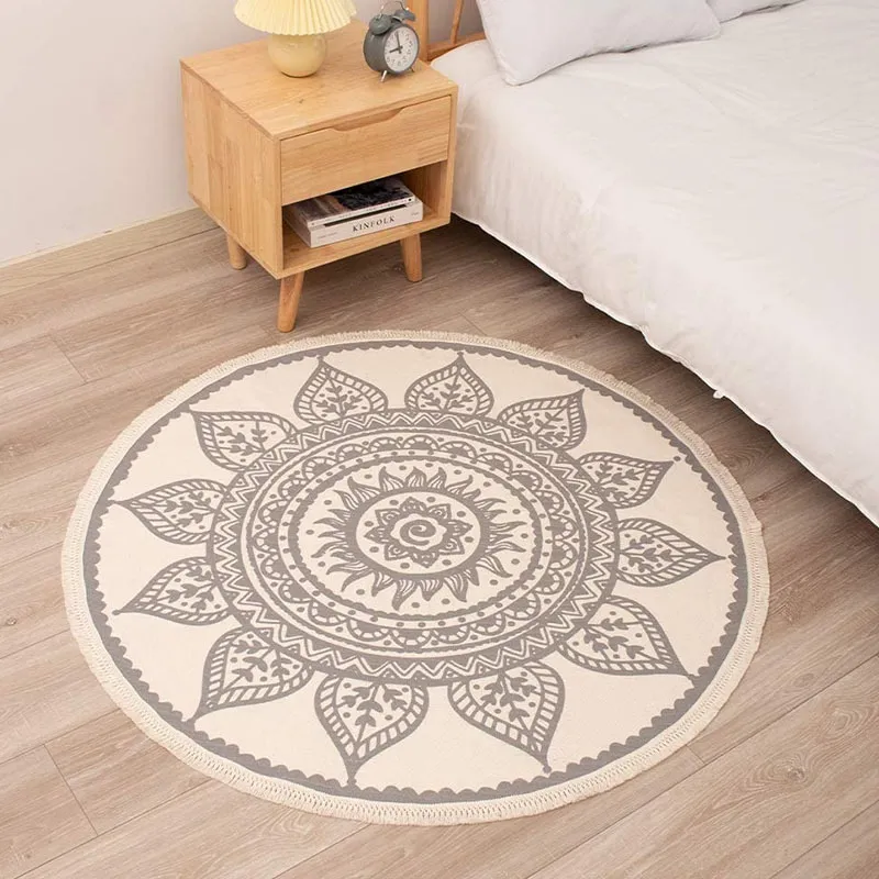 Nordic Cotton and Linen Outdoor Rug Ethnic Style Round Carpet Door Mats Rug  Footsteps Bedroom Non-Slip Mats