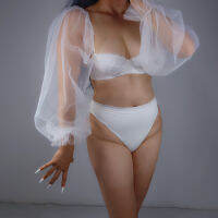 TULLE SLEEVES Lace Mesh Semi Sheer 28 "70Cm Long White Fingerless s พัฟ