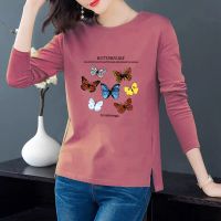 Butterfly Top Women Cotton Long Sleeve Graphic T Shirts Plus Size Women Clothing Female Basic Tee Shirts Tunics