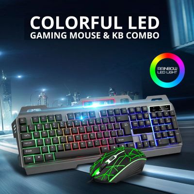 Metal Luminous Computer Keyboard And Mouse Suit USB Wired Game Colorful Backlight Mechanical Feel Keyboard And Mouse Keyboard Accessories