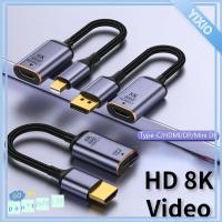 YIXIO หน้าจอโปรเจคเตอร์8K 60Hz HDMI เป็น USB-C เกรด C เป็น Dp/ Mini DP อะแดปเตอร์วิดีโอ