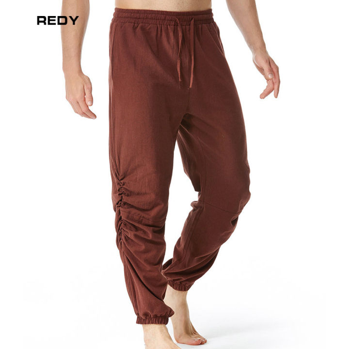 redy-กางเกงจับจีบลำลองของผู้ชายพร้อมเชือกผูกกางเกงกีฬาขายาวสบายสำหรับการช็อปปิ้งการเดท
