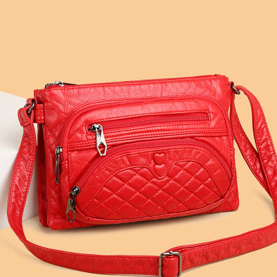 2023 New Street Fashion Middle-Aged Womens Bag Mother Bag Multi-Layer Soft Leather Shoulder Bag Grandma Bag 2023