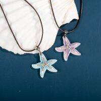 Colorful Ceramic Starfish Pendant With Rhinestone Cute Gift Necklace For Women Girl Children Gift Drop Shipping XN404