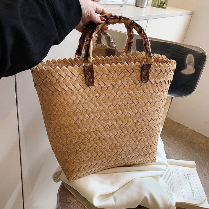 free-ship-2023-summer-new-vegetable-basket-retro-simple-portable-large-capacity-tote-straw