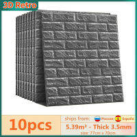 10Pcs กันน้ำ Self-adhesive วอลล์เปเปอร์หน้าแรกห้องนอนตกแต่ง 3D Retro Brick Wall สติกเกอร์สำหรับห้องนั่งเล่นฉากหลังทีวี Decor-czechao