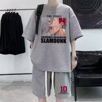 M-8XL สูทวาฟเฟิลใหม่สไตล์ฮ่องกงเสื้อยืดแขนสั้นสำหรับผู้ชายกางเกงขาสั้นลำลองกางเกงกีฬาชุดสองชิ้นเสื้อผ้าผู้ชายสุดหล่อ