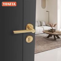 YONFIA A8207R01 Modern Brushed Gold Aluminium Home Door Handle Lock Interior Toilet Bathroom Door Lock Handle For Wood Door