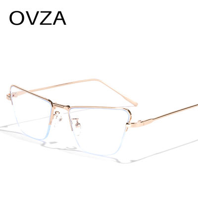 OVZA กรอบโลหะป้องกันรังสีสำหรับผู้หญิงแว่นตาแมวกึ่งไร้ขอบ S1051กรอบแว่นตาออฟติคอล