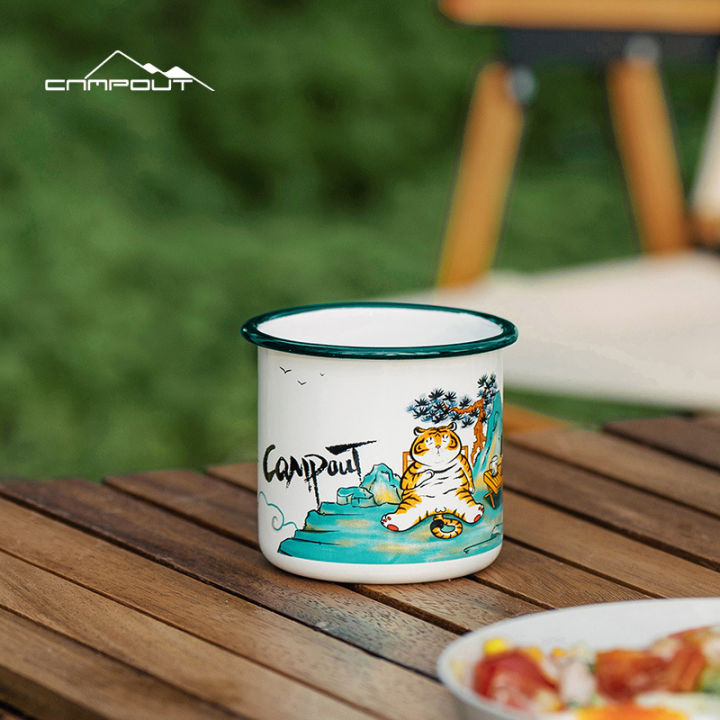 campout-ถ้วยเคลือบสำหรับกลางแจ้งถ้วยแก้วน้ำที่สร้างสรรค์แบบขดเคลือบหนาแก้วน้ำสนุก