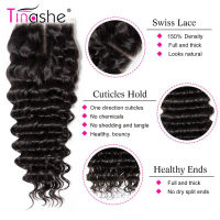 Tinashe Hair Deep Wave Closure HD ลูกไม้ปิดโปร่งใสผมคน Remy 100 ผ้าตาข่ายบราซิลผมลูกไม้สวิส Top Closure