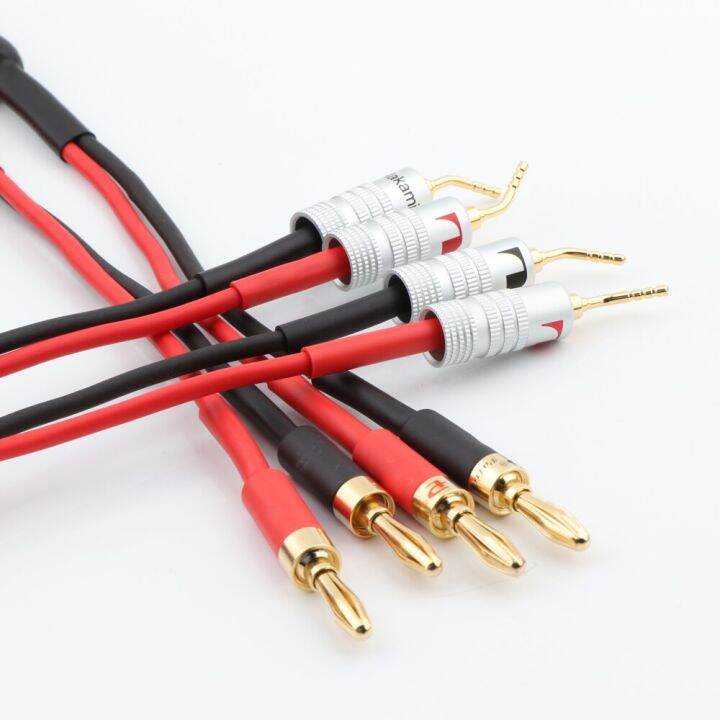 Pair Pure copper loudspeaker cable HIFI Banana plug to pin plug speaker