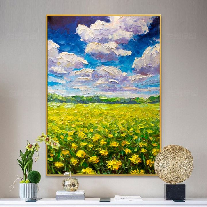 ภาพรูปวาดวิวบนผืนผ้าใบศิลปะบนผนังดอกไม้ทุ่งเมฆภาพวาดแอบสแตรกซ์สีน้ำมัน0717ที่อยู่อาศัยในบ้าน