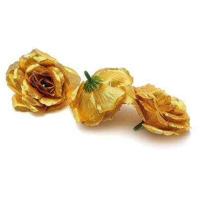 Artificial Flowers Silk Rose Flower Heads,100Pcs for Hat Clothes Album Decoration, Wedding Decoration (Gold)