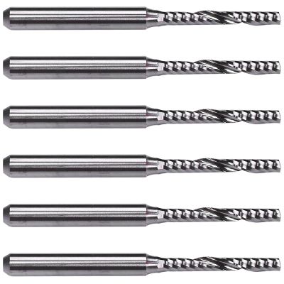 6X, 2mm x 15mm Carbide Single Flute Spiral End Mill CNC Router Bit