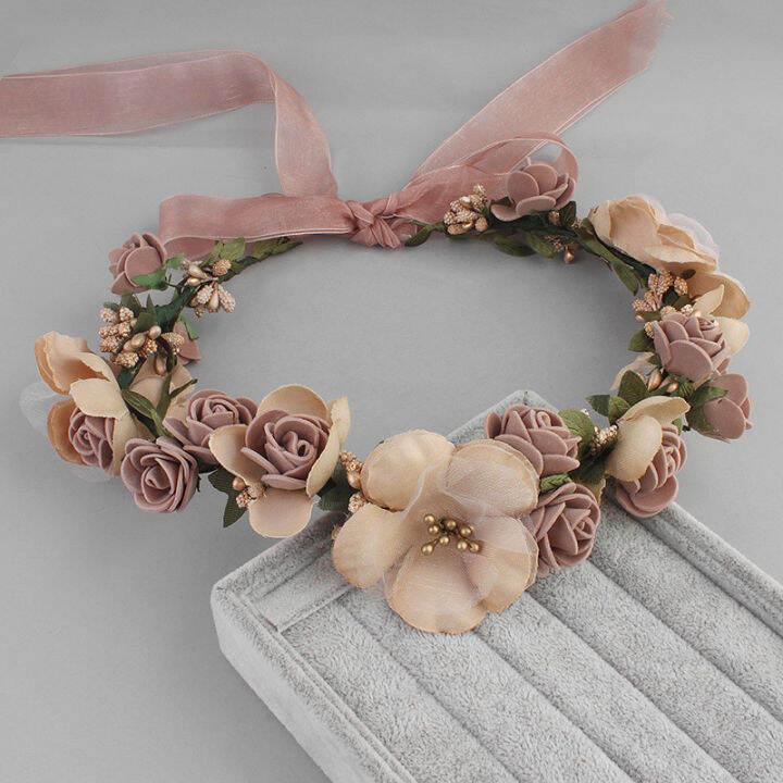 floral-crown-accessories-women-band-girl-headband-ribbon-flower-wreath-bride