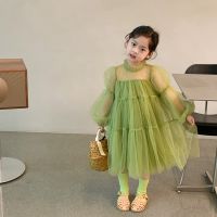 1593C Girl Dress Spring 2023 New Childrens Clothes Korean Girls Princess Frock Dress Fluffy Gauze 2-9Year Girls Sweet Dress