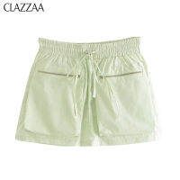 CLAZZAA แฟชั่นสำหรับผู้หญิงเอวสูงยางยืด ROK Mini โดยรวมมีกระเป๋าผู้หญิงกระโปรงสั้นลำลองเก๋