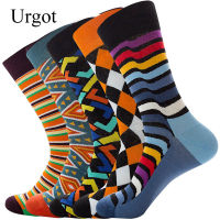 Urgot 3 Pairs Plaid Mens Happy Socks Diamond Wave Middle Long Tube Socks Striped Business Casual Men Male Sock Calcetines Hombre