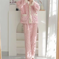 Autumn Winter Coral Fleece Pajamas Sets For Women 2 Piece Set Thick Warm Pyjamas Flannel Long Sleeve Female Homewear