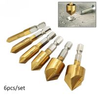 【CW】 Hexagonal Handle Titanium Plated Five-edge Countersink Bit 1/4 quot; Shank Wood Chamfering Cutter 6mm-19mm