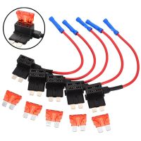 5pcs 12V 24V Car Fuse Tap Holder 10Amp Add A Circuit Standard Blade Fuse Tap Holder with 5 ATO ATC Blade Fuses Fuses Accessories