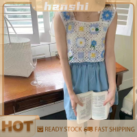 hanshi [2023 new HOT FASHION] lazlook เสื้อชั้นในสตรีถักแขนกุดเสื้อแขนกุดปักลายวินเทจฤดูร้อน