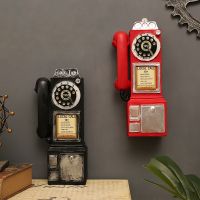 Home Decoration Retro Dial Pay Phone Model Classic Look Vintage Rotate Phone Booth Resin Ornament Craft Old Phone Christmas Gift