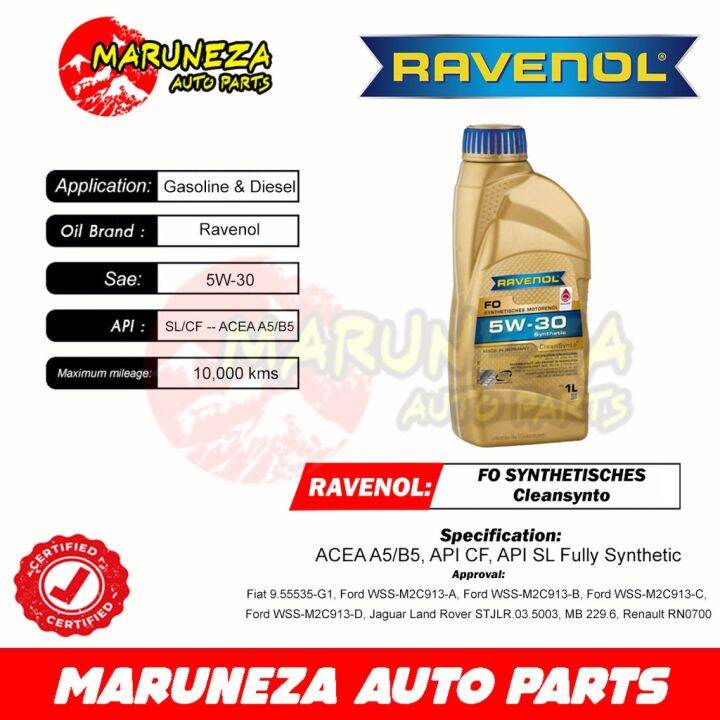 Ravenol FO 5W-30 Fully Synthetic ACEA A5B5 1 Liter | Lazada PH