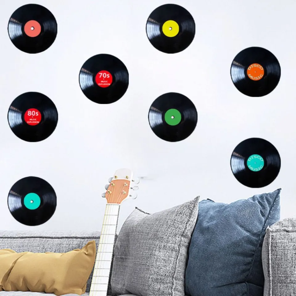 8 Pcs Vinyl Record Wall Sticker Pvc Music Notes Decals Fake Vinyls Home  Decor