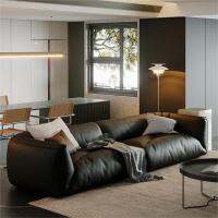 DesignHome โซฟาหนังใหม่อิตาลีมินิมอลชั้นแรก cowhide แสงหรูหราทันสมัยสีดําขนาดเล็กอพาร์ทเม้นโซฟาเมฆ