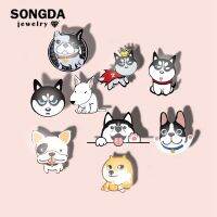 SONGDA Fashion Cartoon Super Cute Dogs Epoxy Pins Denim Shirt Collar Badges Husky Corgi Bulldog Acrylic Brooches Animals Jewelry