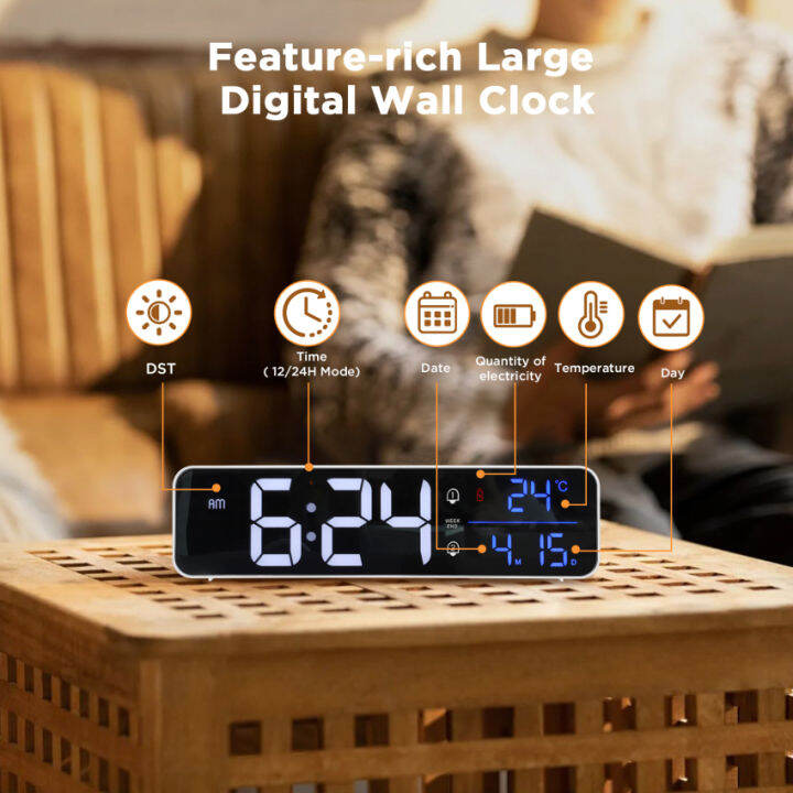 Digital Alarm Clock Bedside Continuous LED Display Desk Clock With