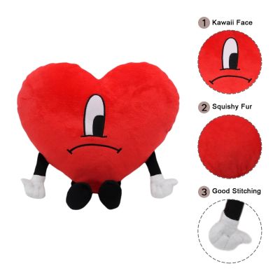 Un Verano Sin Ti ของเล่นผ้ารูปกระต่ายไม่ดี Un Verano Sinti Bad Bad Bad Bad Bad Heart Plushie ความร้อนสีแดงเปิดหมอนยัดไส้ที่นุ่มนวลมือของขวัญ