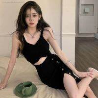 Pure to spice hollow-out knitting condole belt dress female summer new black in long split package hip skirt