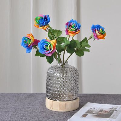 【DT】 hot  Creative High Simulation Colorful Rose Fake Flower Home Living Room Decoration Decoration Rolled Edge Flower Wedding Photo PropsTH