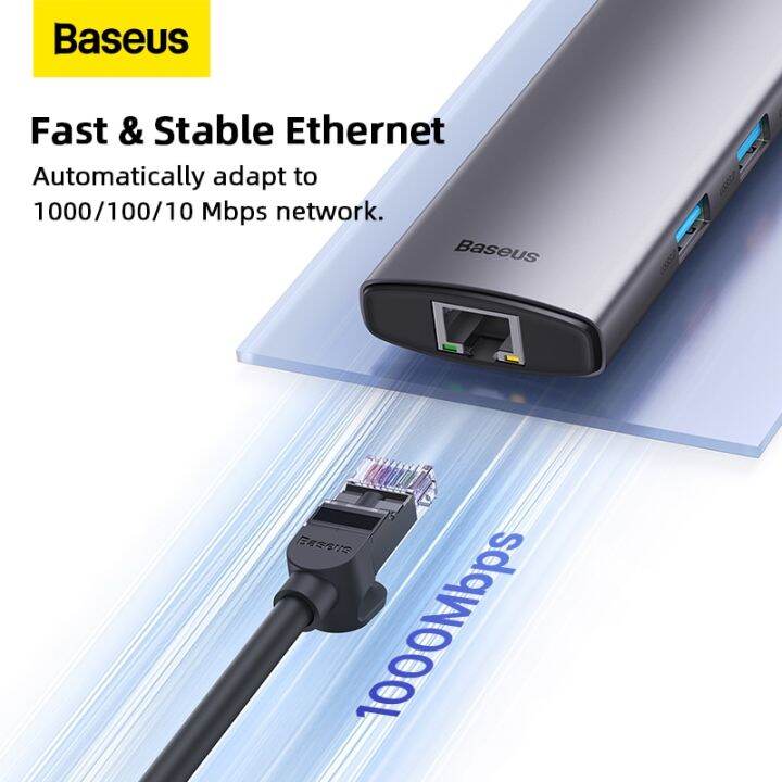 baseus-อุปกรณ์แยกสัญญาณ-usb-type-c-เป็น-hdmi-usb-ฮับ-usb-c-to-hdmi-เข้ากันได้-rj45ตัวอ่าน-sd-pd-100w-usb-ชาร์จ3-0ศูนย์กลางสำหรับ-macbook-pro-แท่นวางมือถือแยก-feona