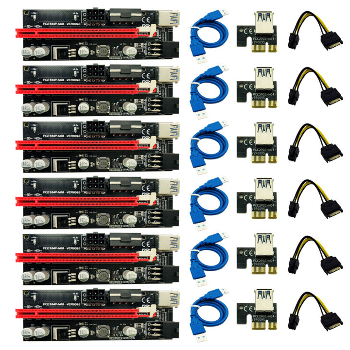 6pcs-newest-ver009-usb-3-0-pci-e-riser-ver-009s-express-1x-4x-8x-16x-extender-riser-adapter-card-sata-15pin-to-6-pin-power-cable