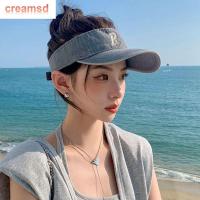 CREAMSD หมวกเบสบอลปักตัวอักษรกลางแจ้งแบบเรียบง่ายลายชายหาดฤดูร้อนหมวกเบสบอลผ้าเดนิมหมวกแก๊ปโผล่หมวกคาวบอยหมวกว่างเปล่าหมวกกีฬาสำหรับผู้หญิง