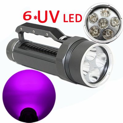 Powerful 395nm 6x Ultraviolet UV LED diving flashlight  Purple light Waterproof underwater scuba torch lamp Use 26650 battery Rechargeable Flashlights