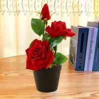 Fresh-keeping 3 Heads Artificial Rose Bonsai Realistic Appearance Fancy Romantic Potted Faux Silk Rose Flower Home Decoration Artificial Flowers  Plan