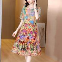 ✣ yueshilu010514 Floral Silk O-Neck Fashion 2023 Korean Bodycon Dresses